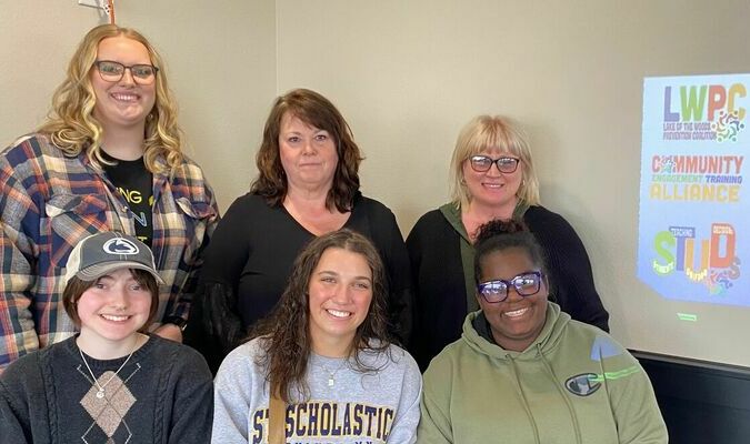 Students Julisa Matthias, Taylor Fish, and Hannah Fish, along with Social Services representative Aspen Aery, as well as LWPC's Sandy Peterson and Doris Knutson at the recent Baudette Rotary Club meeting. Submitted by Baudette Rotary.